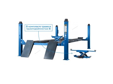 Подъемник четырехстоечный 5 т, c ручной траверсой 3 т n433, для сход-развала, электростопоры, синий nordberg 4450j_eb(m)